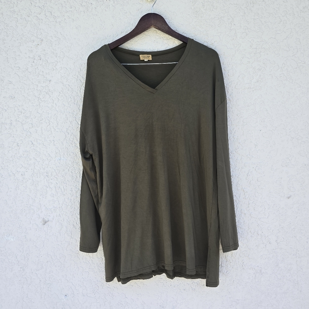 PIKO 1988 Women's Famous V-Neck Long Sleeve Loose Fit Bamboo Top Army M